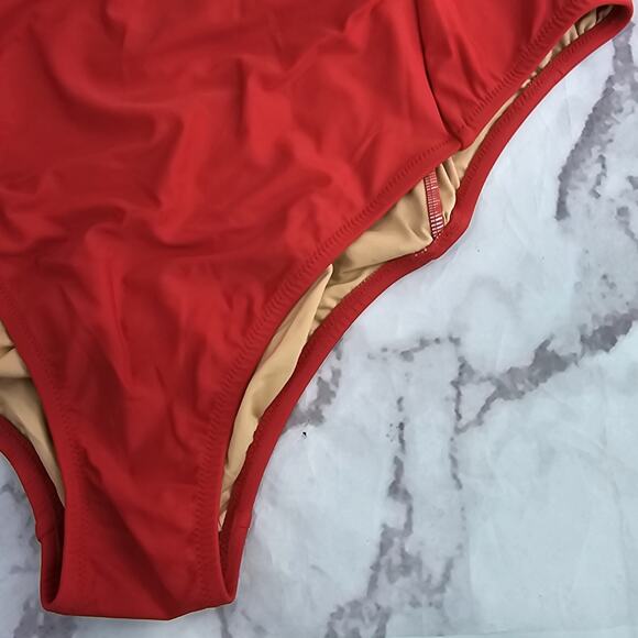 J Crew Swim 24 3X Red One Piece Square Neck Ruched Bikini Coverage - Picture 4 of 14